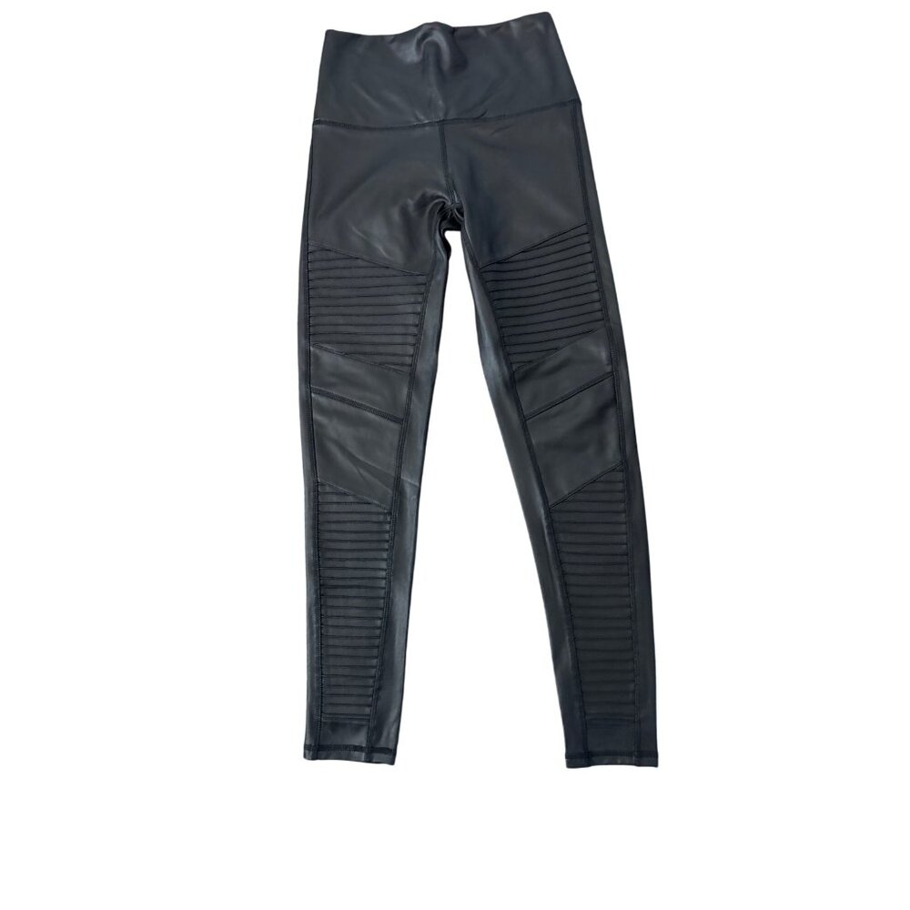 7 For All Mankind Womens Faux Leather Moto Leggings XS Black - Picture 2 of 7